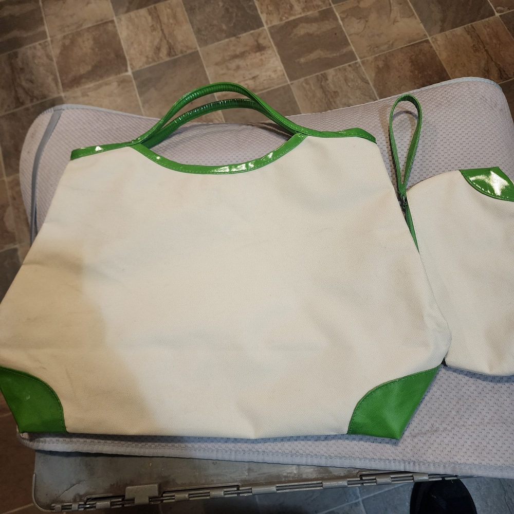 Stylish White and Green Tote Bag